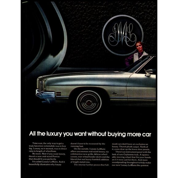 1972 Pontiac Luxury LeMans 2 Door 2 Page Vintage Print Ad Man Cave Wall Art - Picture 2 of 3